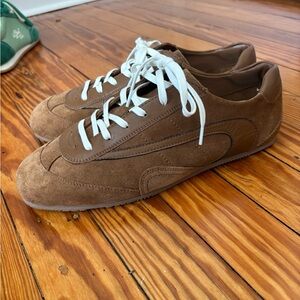 Cos Minimal low profile suede sneakers sz 10 eur 43 brown tan cognac